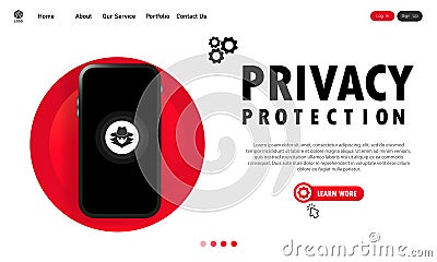 Smartphone privacy protection banner. System secure. Confidential personal data. Vector on isolated white background. EPS 10 Vector Illustration