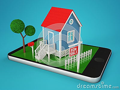 Smartphone with a private house for sale Stock Photo