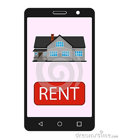 Smartphone with realty app. House sale. Vector Illustration