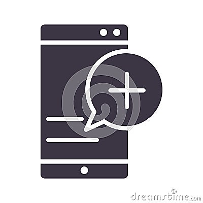 Smartphone receiving message add device technology silhouette style design icon Vector Illustration