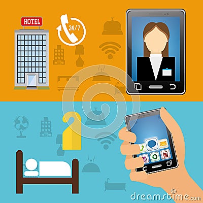 Smartphone receptionist and hotel with digital apps design Vector Illustration