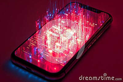 Smartphone with red binary code on the screen. 3d rendering Stock Photo