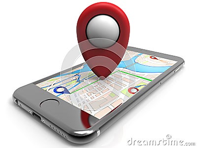 Smartphone red pinpoint location Cartoon Illustration