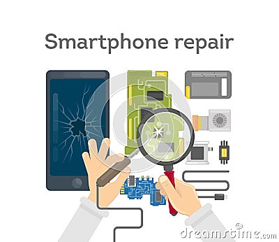 Smartphone repair work. Vector Illustration