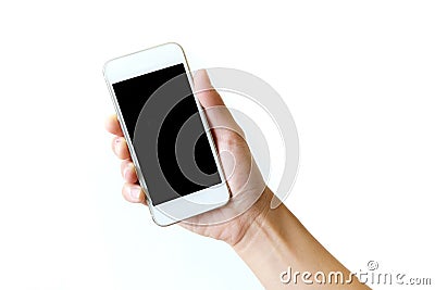 Smartphone in right hand. Stock Photo