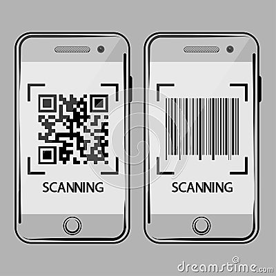 Smartphone scan QR code and barcode. Qr code and barcode scanning icon on mobile phone screen Stock Photo