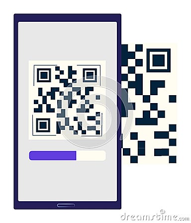 Smartphone scanning QR code, technology concept, electronic device screen. QR code Vector Illustration