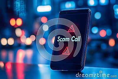 Smartphone screen displaying a scam call alert, symbolizing fraud or telecommunication security issues Stock Photo