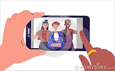 Smartphone screen with girlfriends selfie Vector Illustration
