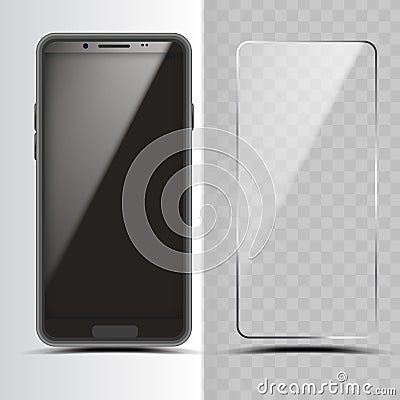 Smartphone And Screen Protector Glass Cover Vector Vector Illustration