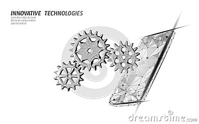 Smartphone settings help service low poly. New version software mobile system upgrade internet upload. Online Vector Illustration