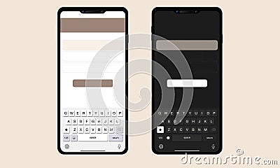 Smartphone The shape of a modern mobile phone. vector modern keyboard of smartphone, alphabet buttons, dark and light UI mode Vector Illustration