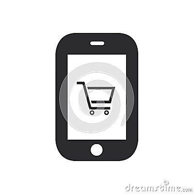 Smartphone shopping cart icon. Online shopping symbol. Ecommerce sign. Vector Illustration