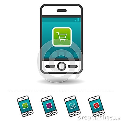 Smartphone with shopping cart icon. Vector Illustration