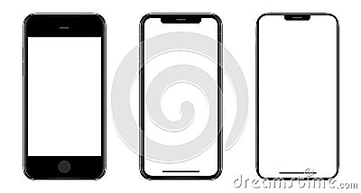 Smartphone similar to iphone 12 pro max with blank white screen. Stock Photo