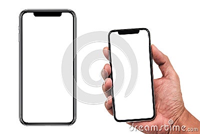 Smartphone similar to iphone xs max with blank white screen for Infographic Global Business Marketing Plan. Stock Photo
