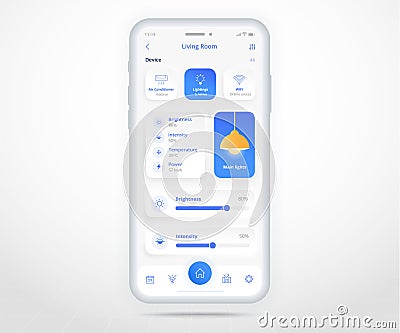Smartphone smart home lighting controlled app UX UI, IOT Internet of things technology, Digital future home automation tech smart Vector Illustration