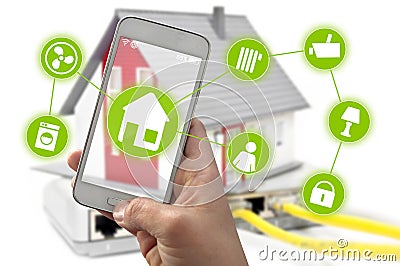 Smartphone with smarthome control app Stock Photo