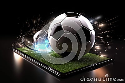 Smartphone soccer ball score. Generate Ai Stock Photo