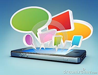 Smartphone with social media chat bubbles or speech bubbles Stock Photo