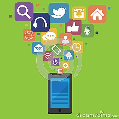 Smartphone with social media icons Vector Illustration