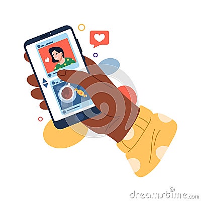 Smartphone with social network app. Vector image Vector Illustration