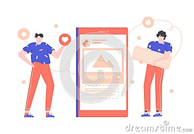 Smartphone with a social network feed. Vector Illustration