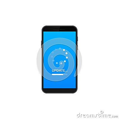 Smartphone with software update progress displayed on screen centered in frame Vector Illustration