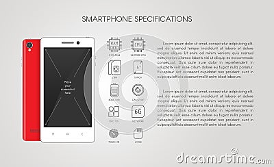 Smartphone specification with flat line icons. Vector Illustration