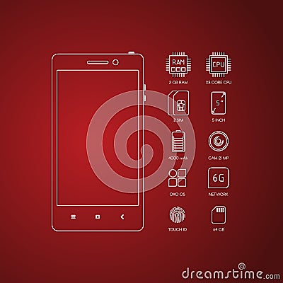 Smartphone specifications with flat line icons Vector Illustration