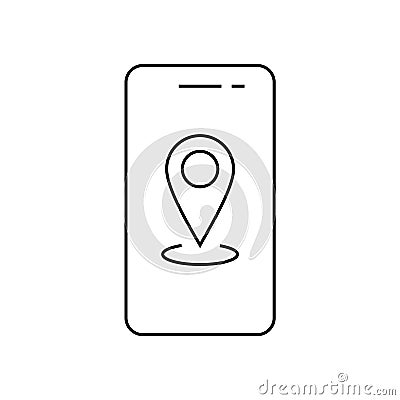 Smartphone specifications line icon. Geolocation map mark, mobile phone functions and apps. Vector line icon with Vector Illustration