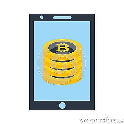 Smartphone stack bitcoins cryptocurrency fintech Vector Illustration