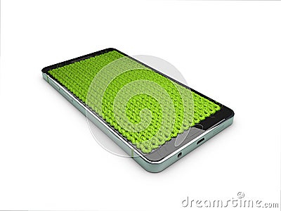 Smartphone in style green carpet, concept cover your phone, 3d illustration Cartoon Illustration