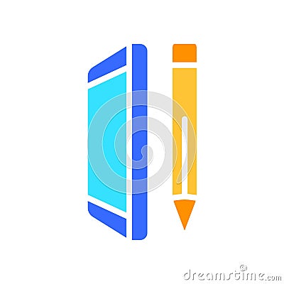 Smartphone with stylus line icon. Gadget, social network, applications, Internet, technology. Vector color icon on a white Vector Illustration