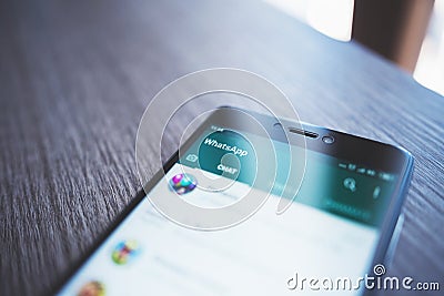 Smartphone with open whatsapp screen Editorial Stock Photo