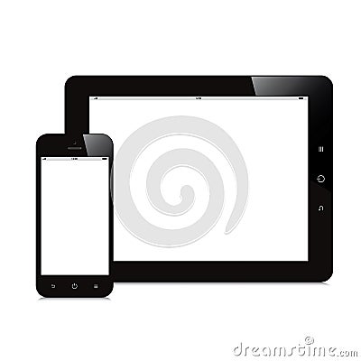Smartphone and tablet blank screen white background Vector Illustration