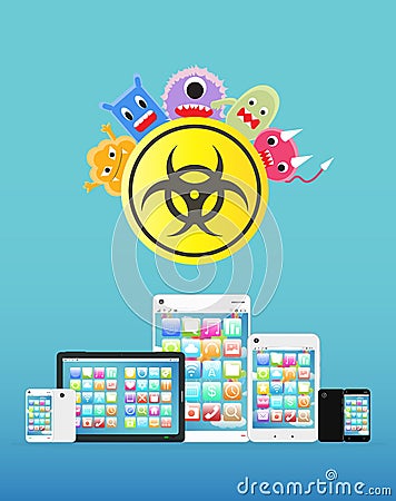 Smartphone and tablet infected virus Stock Photo