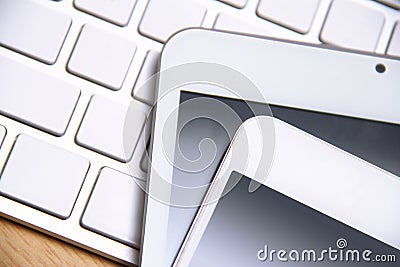 Smartphone, tablet and keyboard Stock Photo