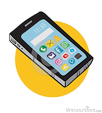 Smartphone tehnology with may applications and icons on screen Vector Illustration