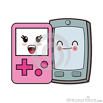 Smartphone and tetris kawaii cartoon Vector Illustration
