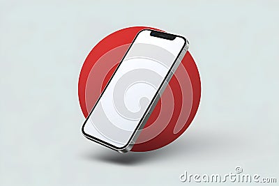 Smartphone tilts against large red circle, creating dynamic floating effect Stock Photo