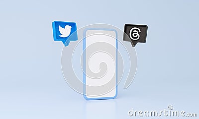 Smartphone, Twitter and threads app icon discussion is a new Instagram and Meta social media app for microblogging Editorial Stock Photo