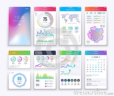 Smartphone UI. Mobile vector graphic ui and ux design, apps digital lifestyle apps interface template set Vector Illustration