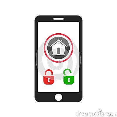 Smartphone with unlocked password bubble notification, phone screen with closed and open lock - vector Stock Photo