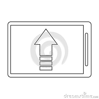 Smartphone uploading file symbol in black and white Vector Illustration