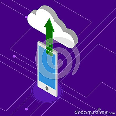 Smartphone uploading to a 3d cloud computing icon Vector Illustration