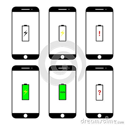Black Smartphone and Mobile Icon with Battery White Background Vector Illustration