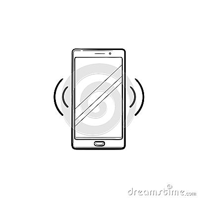 Smartphone vibrating hand drawn outline doodle icon. Vector Illustration