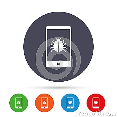 Smartphone virus sign icon. Software bug symbol. Vector Illustration