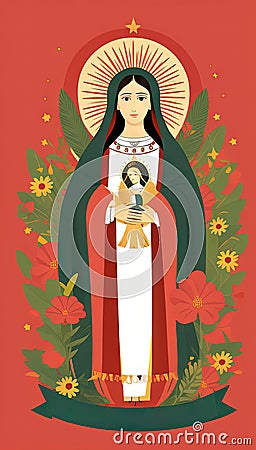 Smartphone wallpaper of Our Lady of Guadalupe fiesta de la virgen de guadalupe AI generated Cartoon Illustration